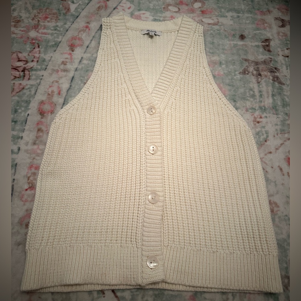 Madewell Ivory Knit Button-Up Vest